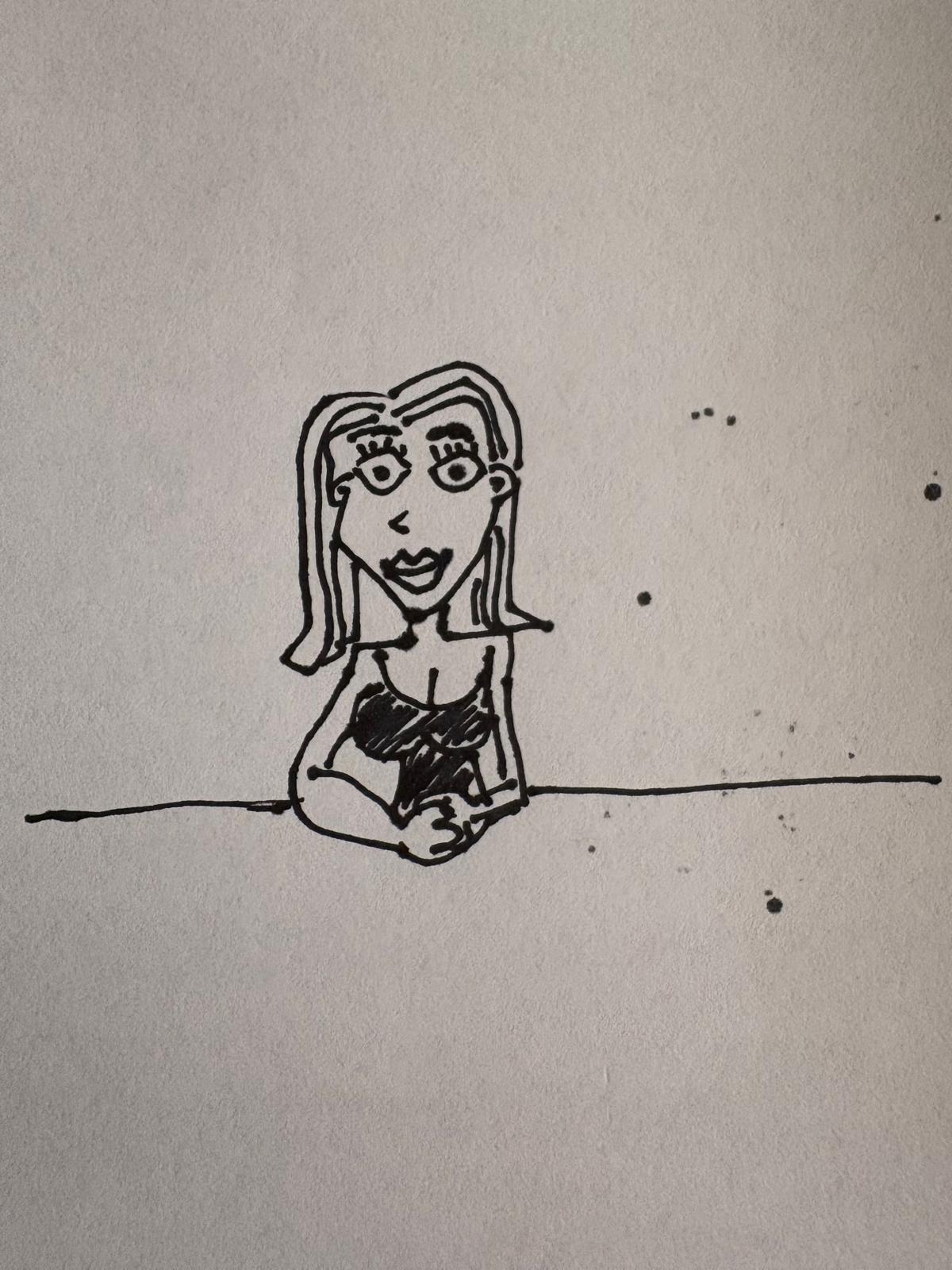 Dibujo de Twettie, con objeto de que ChatGPT creara la versión de la presentadora del videopodcast HECHO CON IA.