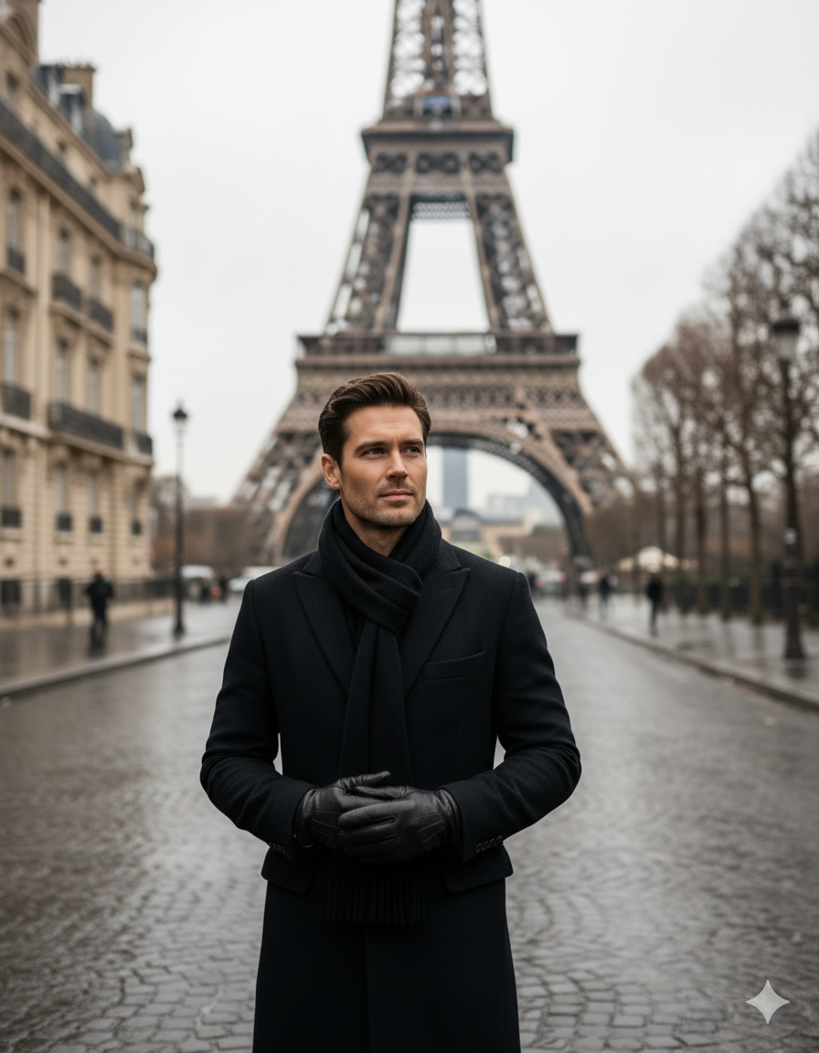 Retrato cinematográfico de alta resolución de mí mismo, con el pelo y el rostro intacto, elegante, de pie con seguridad en una calle adoquinada cerca de la Torre Eiffel en París. El sujeto lleva un abrigo oscuro de invierno con una bufanda negra y guantes de cuero negros, irradiando una sofisticada estética de moda europea. Su expresión es tranquila y segura, mirando ligeramente hacia arriba con un porte sereno.
Fotografía realizada con una Canon 60D y un objetivo RF 70-200 mm f/2.8 L IS USM a f/2.8, creando un suave efecto bokeh que difumina el fondo, manteniendo al sujeto nítido y bien iluminado. La Torre Eiffel aparece prominentemente detrás de él, parcialmente enmarcada por elegantes edificios de estilo Haussmann a la izquierda y árboles invernales desnudos a la derecha. La iluminación es suave y difusa, típica de un día nublado de invierno, lo que añade un tono neutro y cinematográfico a la imagen.
Reemplaza el rostro del sujeto por el mío (un clon facial entrenado), manteniendo el peinado, el atuendo y la pose idénticos. La imagen está completamente retocada con suavizado de piel profesional, corrección de color natural y un elegante equilibrio tonal.
Tomada con un iPhone 15 Pro Max. Totalmente retocada y con gradación de color para un acabado profesional de alta gama.