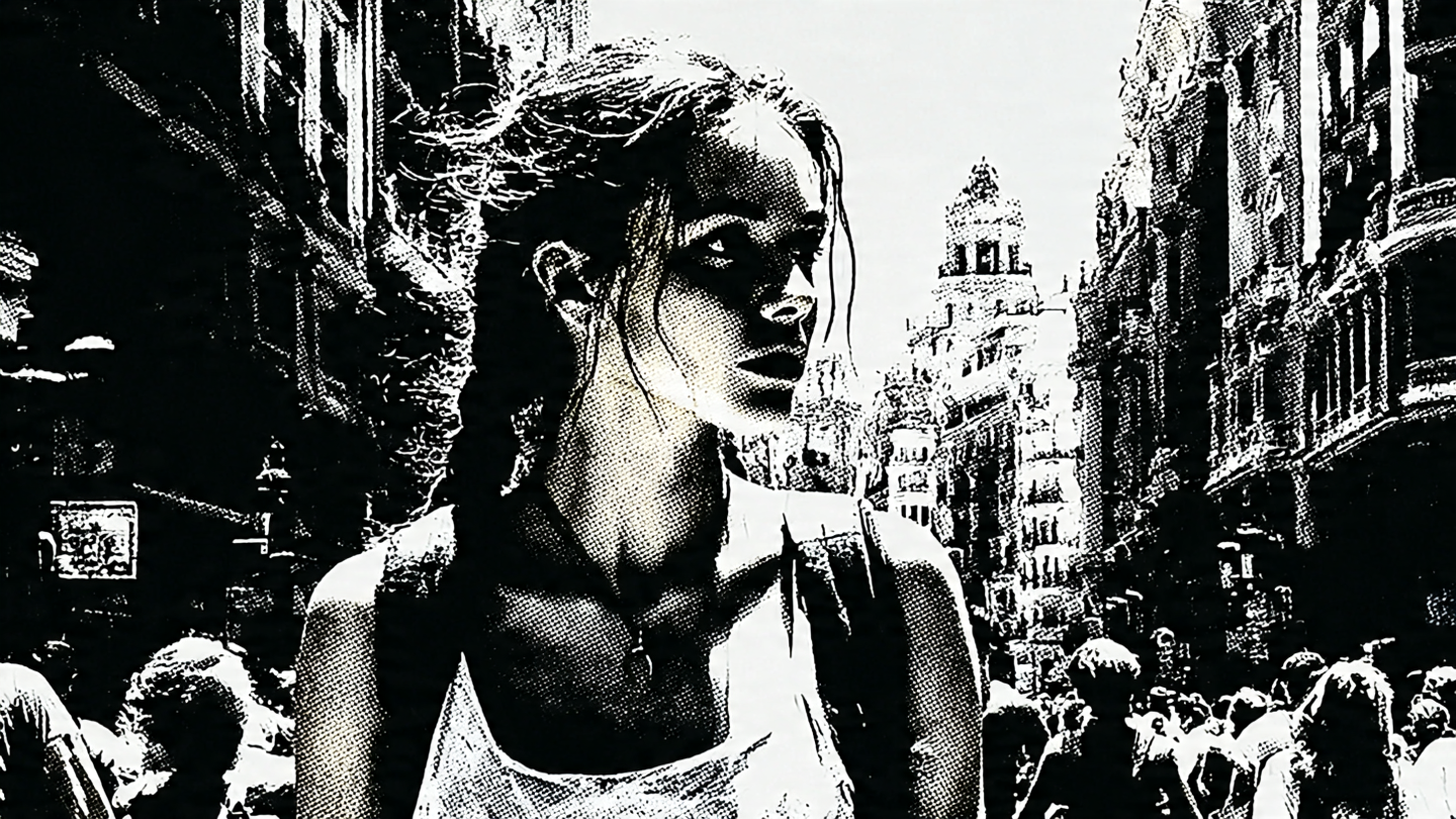Una mujer joven hermosa entre la multitud urbana, sintiéndose perdida.