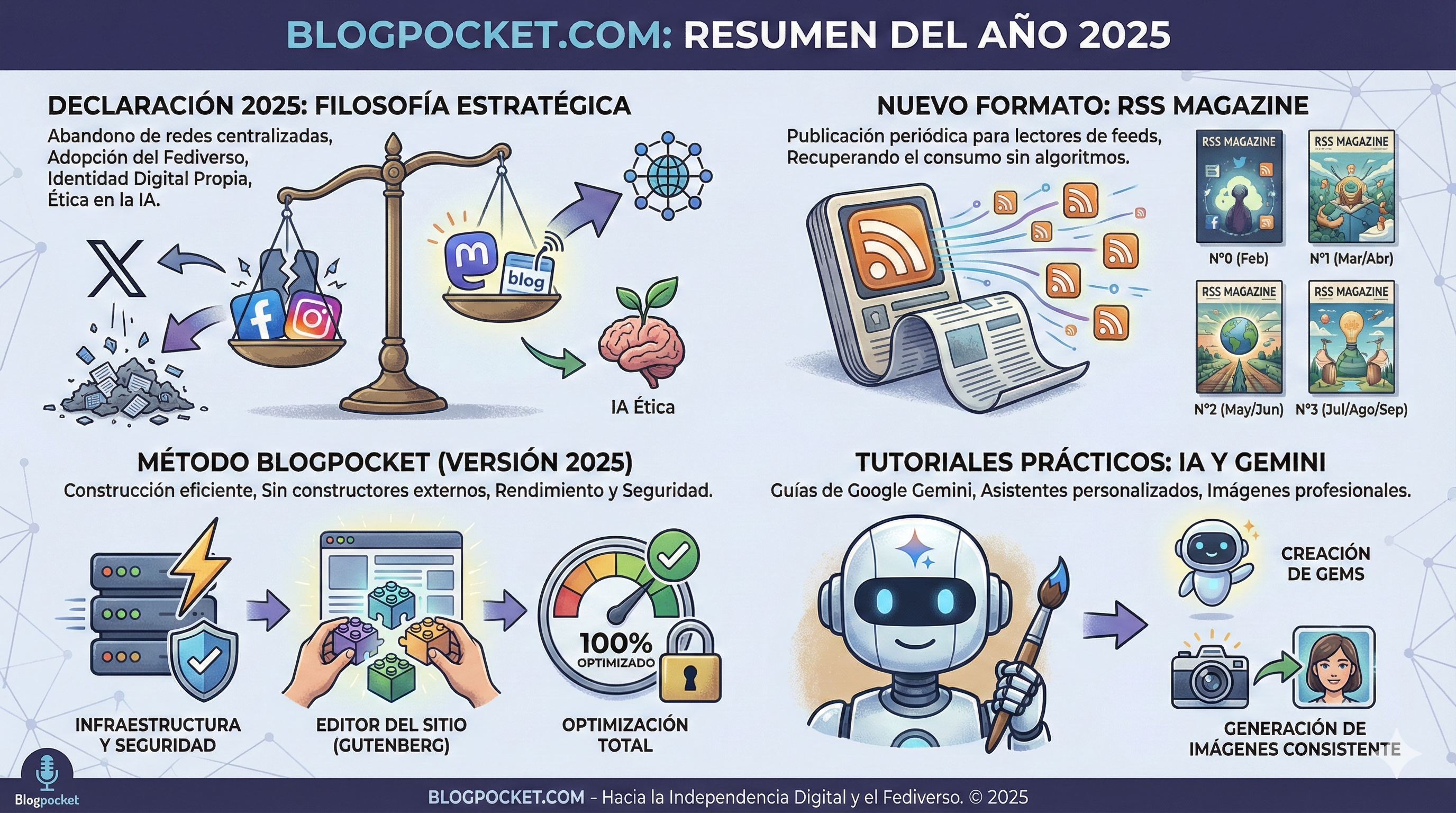 Infografía con el resumen del año 2025 en Blogpocket.
